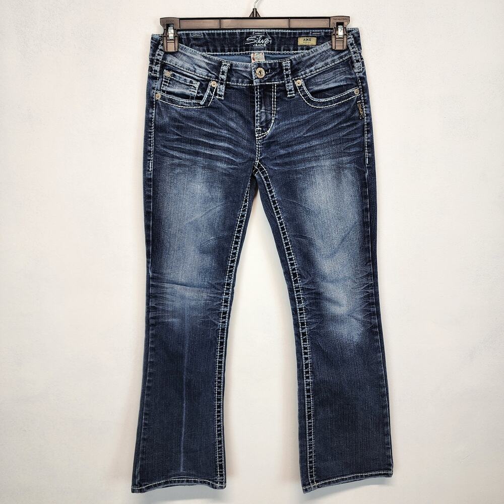 Vintage Silver Aiko Bootcut Jeans Womens 30x29 Blue Stretch Distressed Rodeo Y2K